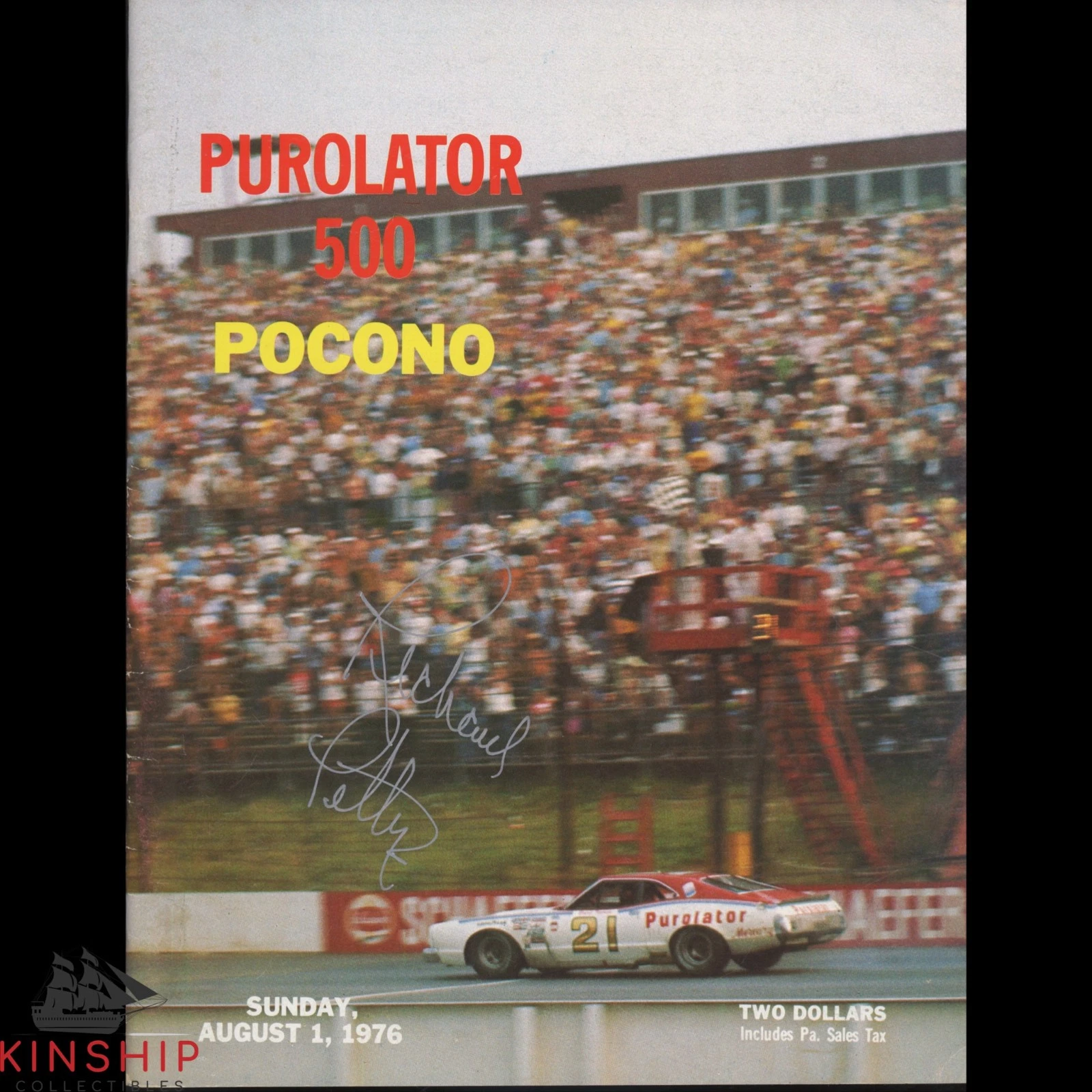 RICHARD PETTY SIGNED PUROLATOR 500 POCONO PROGRAM JSA COA NASCAR AUTO WIN E324 COLLECTIBLE MEMORABILIA