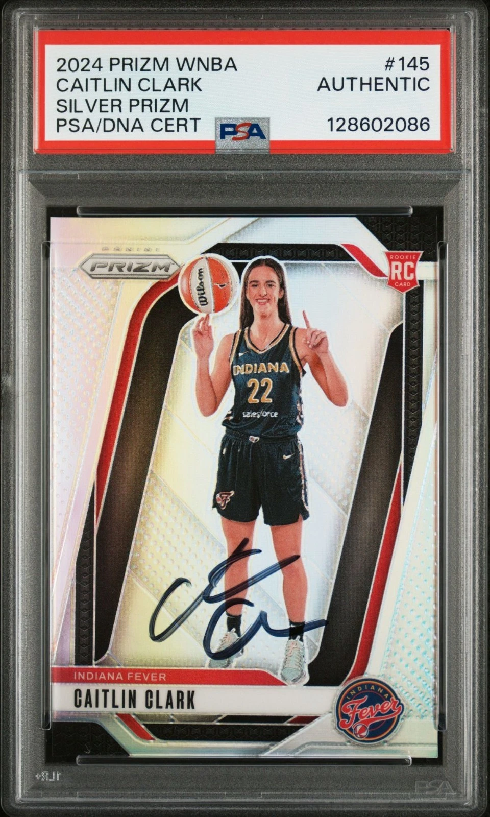 CAITLIN CLARK SIGNED 2024 PANINI PRIZM SILVER #145 ROOKIE CARD FEVER RC PSA
