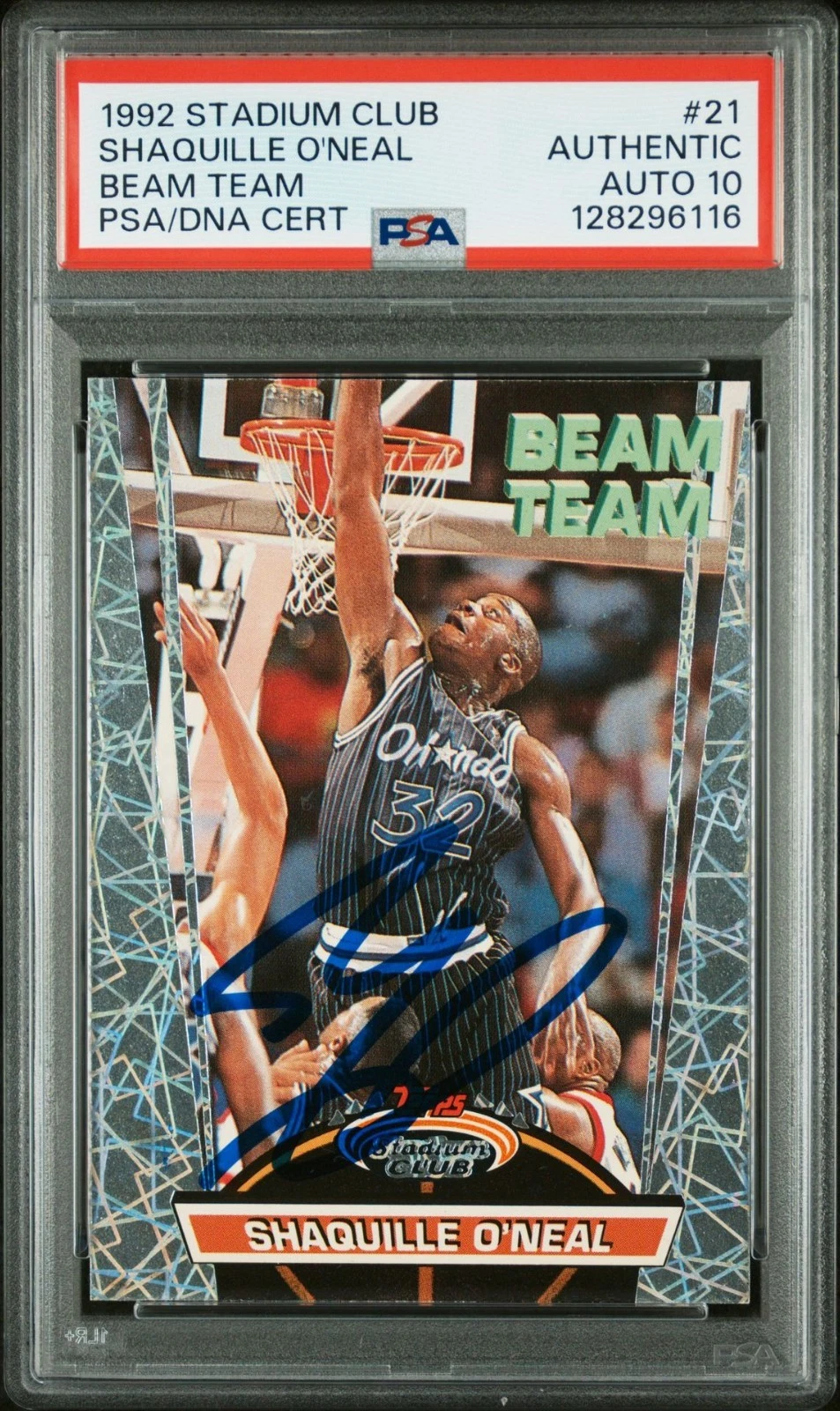 SHAQUILLE O'NEAL SIGNED 1992 STADIUM CLUB BEAM TEAM ROOKIE CARD PSA/DNA AUTO 10
