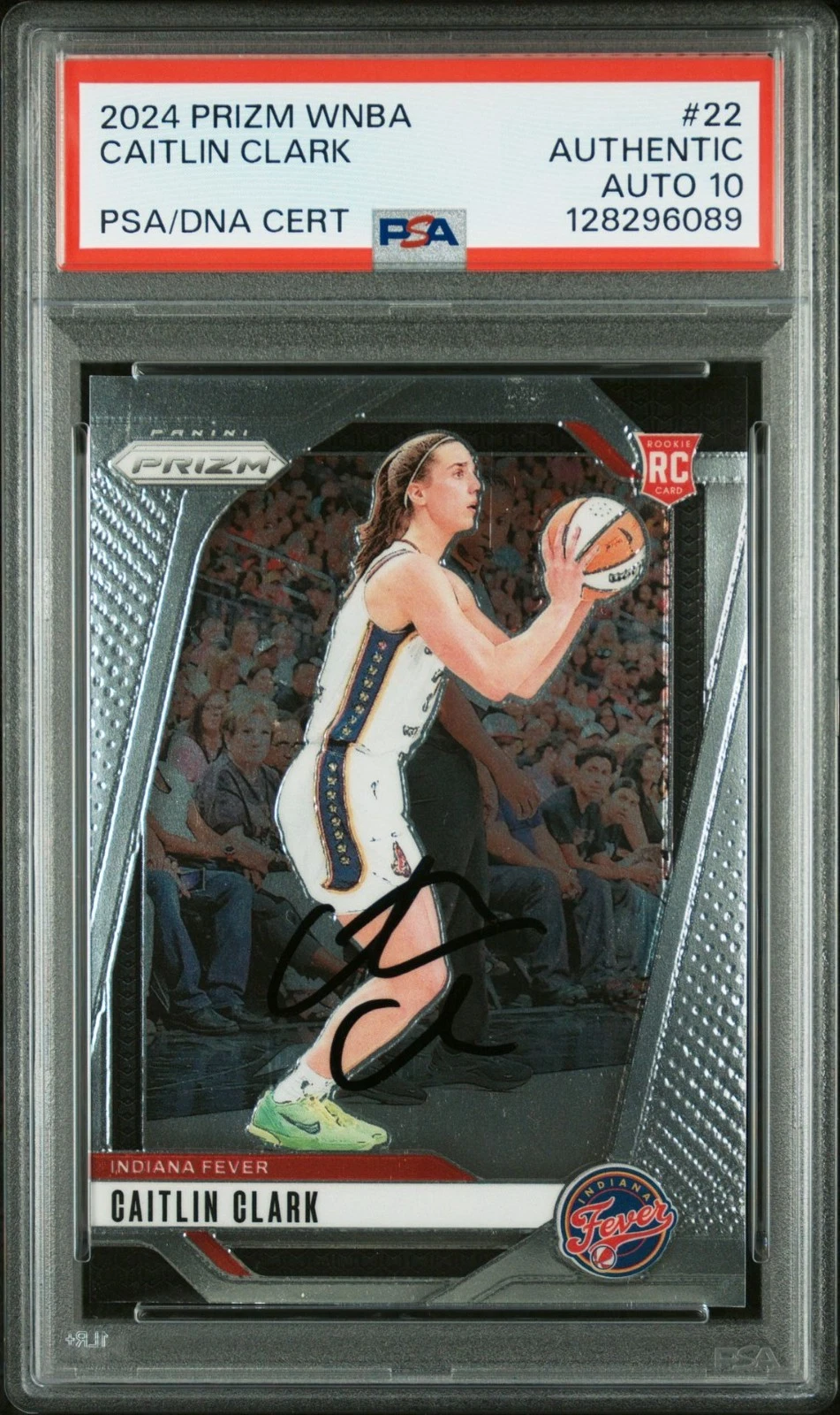 CAITLIN CLARK SIGNED 2024 PANINI PRIZM WNBA #22 ROOKIE CARD FEVER RC PSA AUTO 10