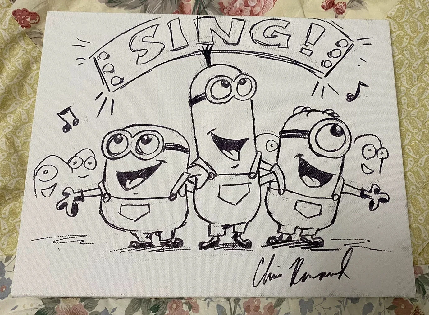Chris Renaud Rare Hand Signed 11x14 Sketch Canvas Minions Despicable Me Artwork