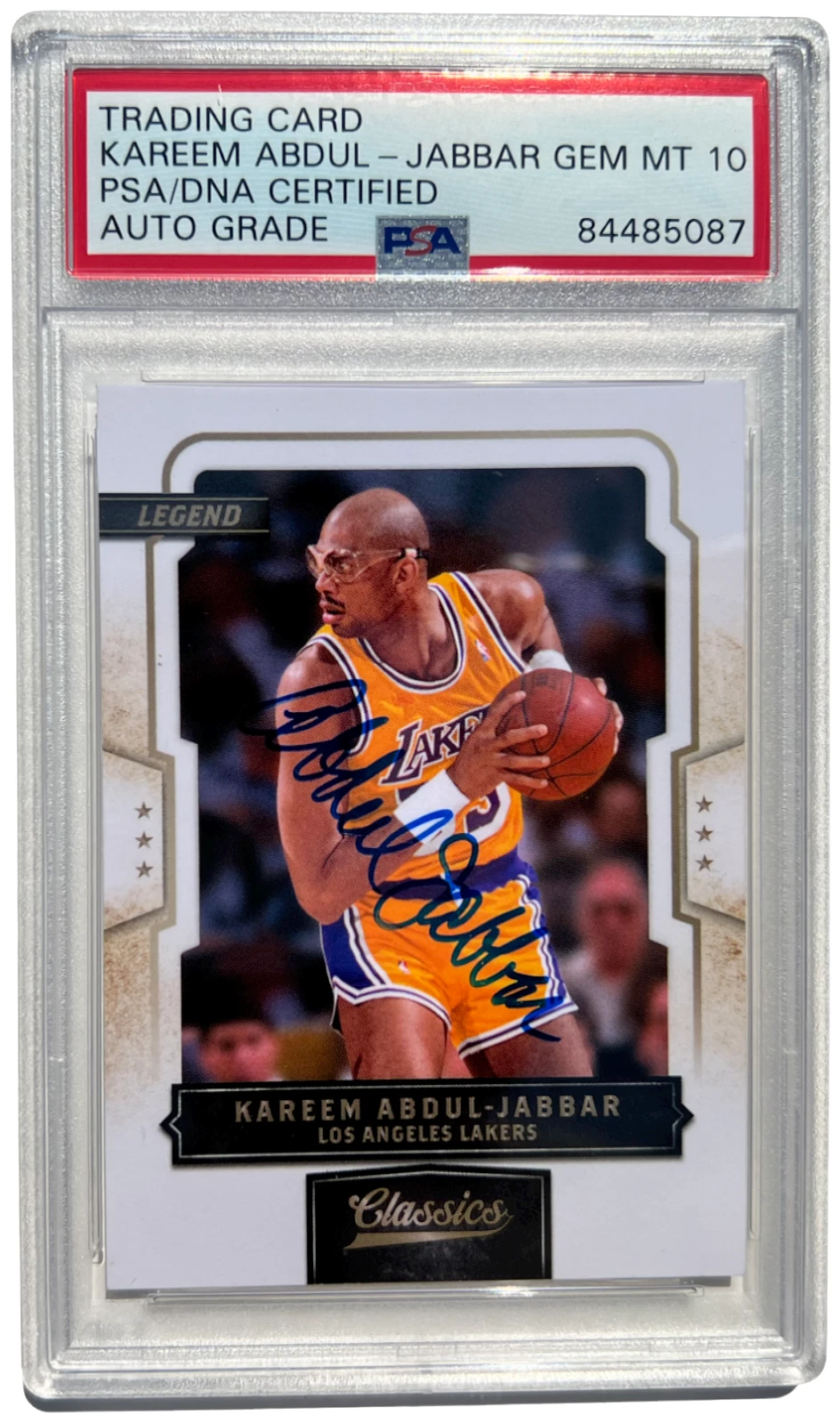 KAREEM ABDUL JABBAR SIGNED 2010 PANINI CLASSICS #KAJ AUTO 10 PSA/DNA