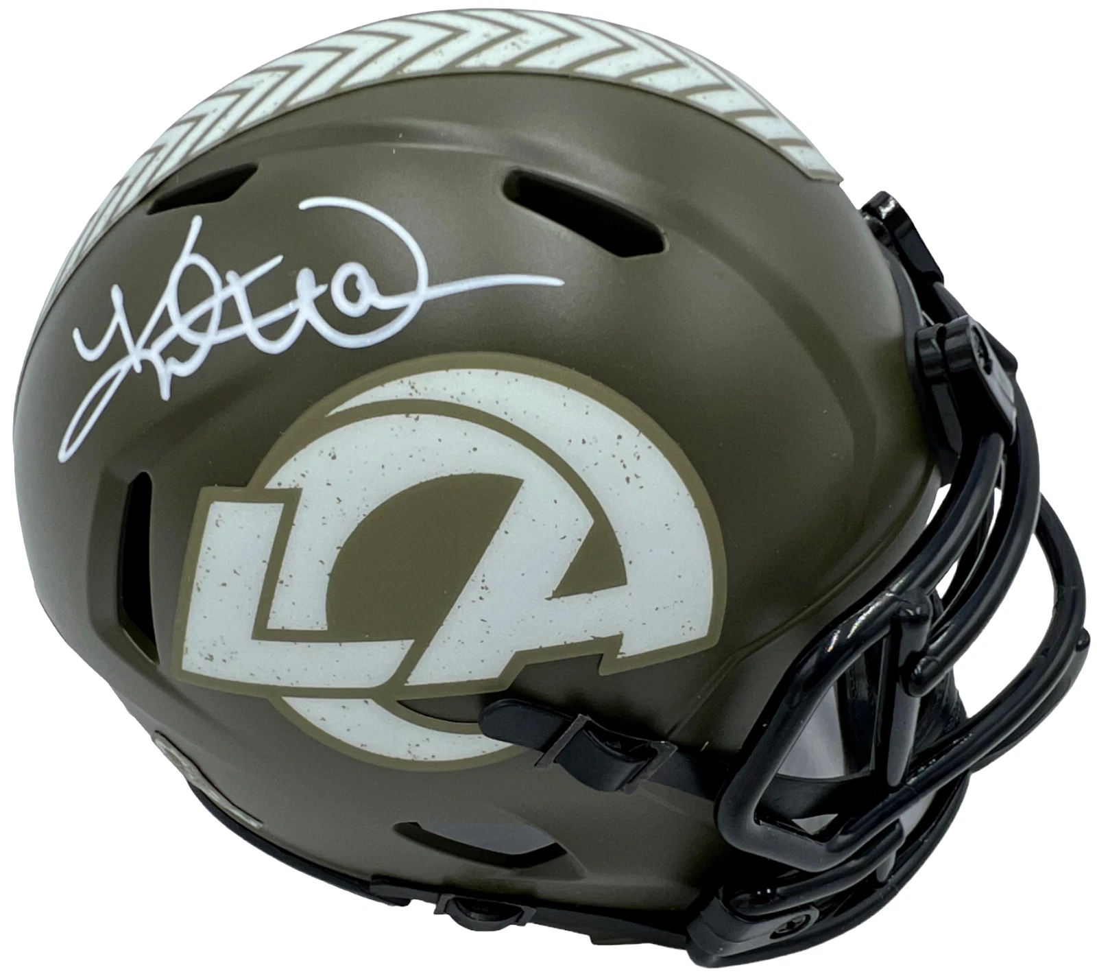 KURT WARNER SIGNED AUTOGRAPHED RAMS SALUTE TO SERVICE MINI FOOTBALL HELMET JSA