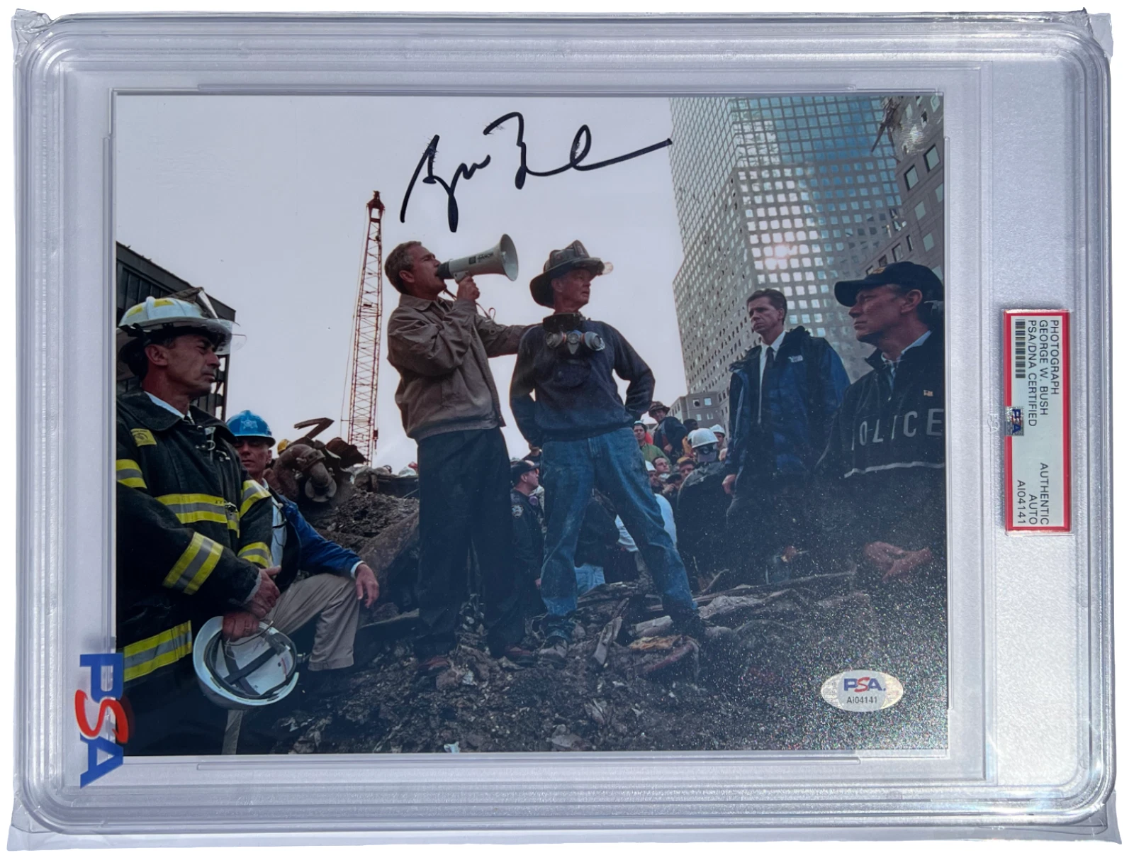 PRESIDENT GEORGE W BUSH SIGNED AUTOGRAPHED BULLHORN 8X10 PHOTO 9/11 PSA/DNA