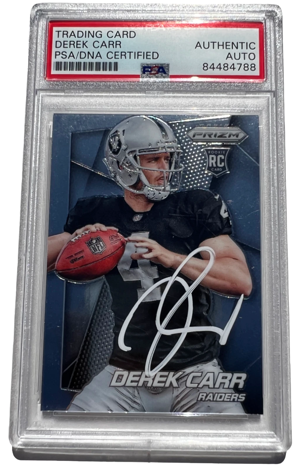 DEREK CARR SIGNED 2014 PANINI PRIZM ROOKIE CARD RAIDERS SAINTS #257 RC PSA/DNA