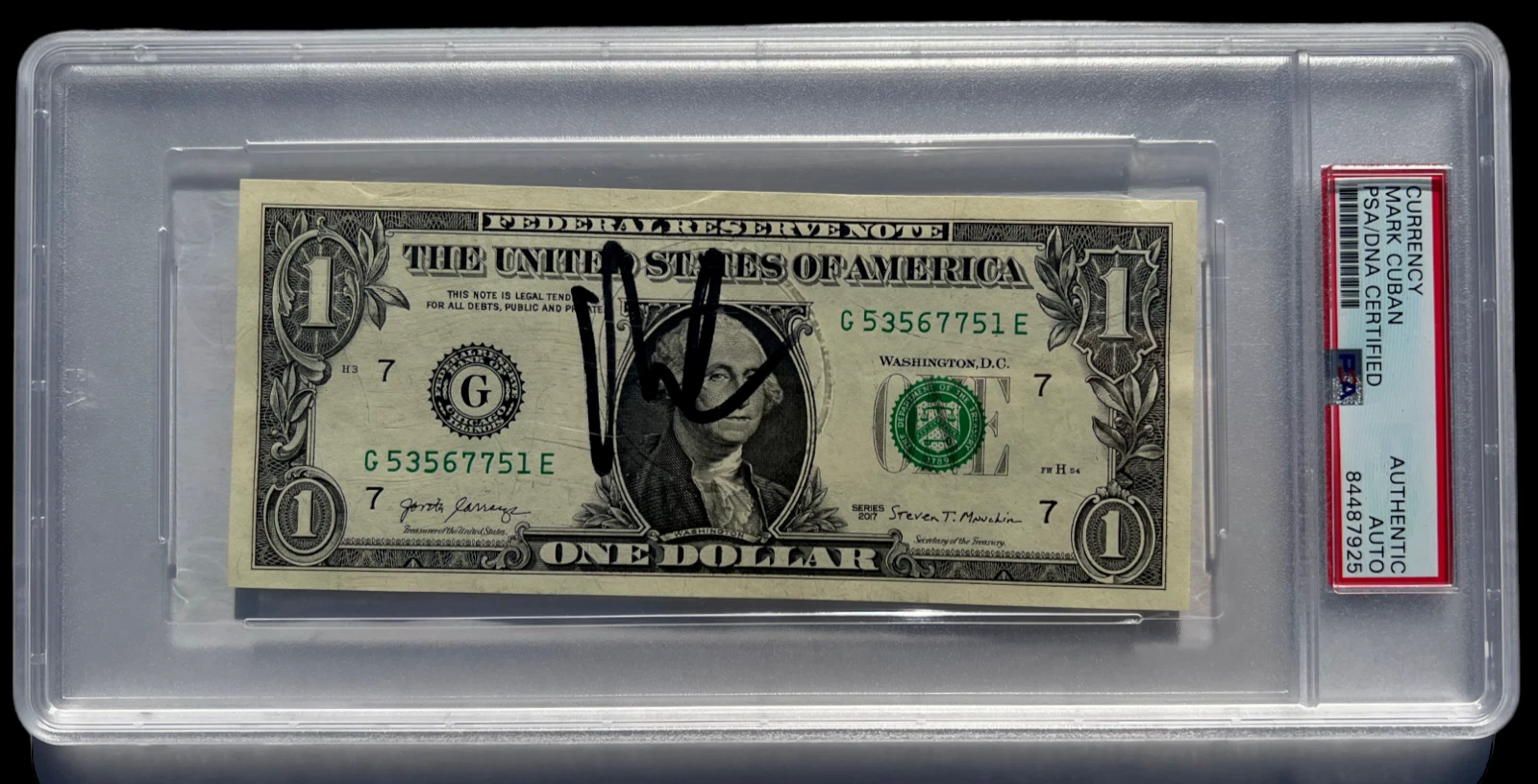 MARK CUBAN SIGNED $1 DOLLAR BILL ONE DOLLAR DALLAS MAVERICKS BASKETBALL PSA/DNA