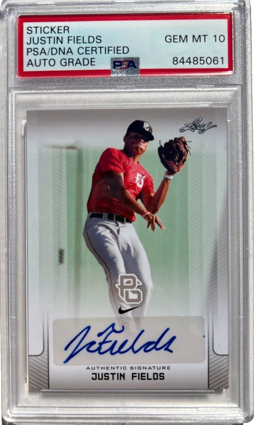 JUSTIN FIELDS SIGNED 2017 LEAF PERFECT GAME ROOKIE CARD RC STEELERS AUTO 10 PSA