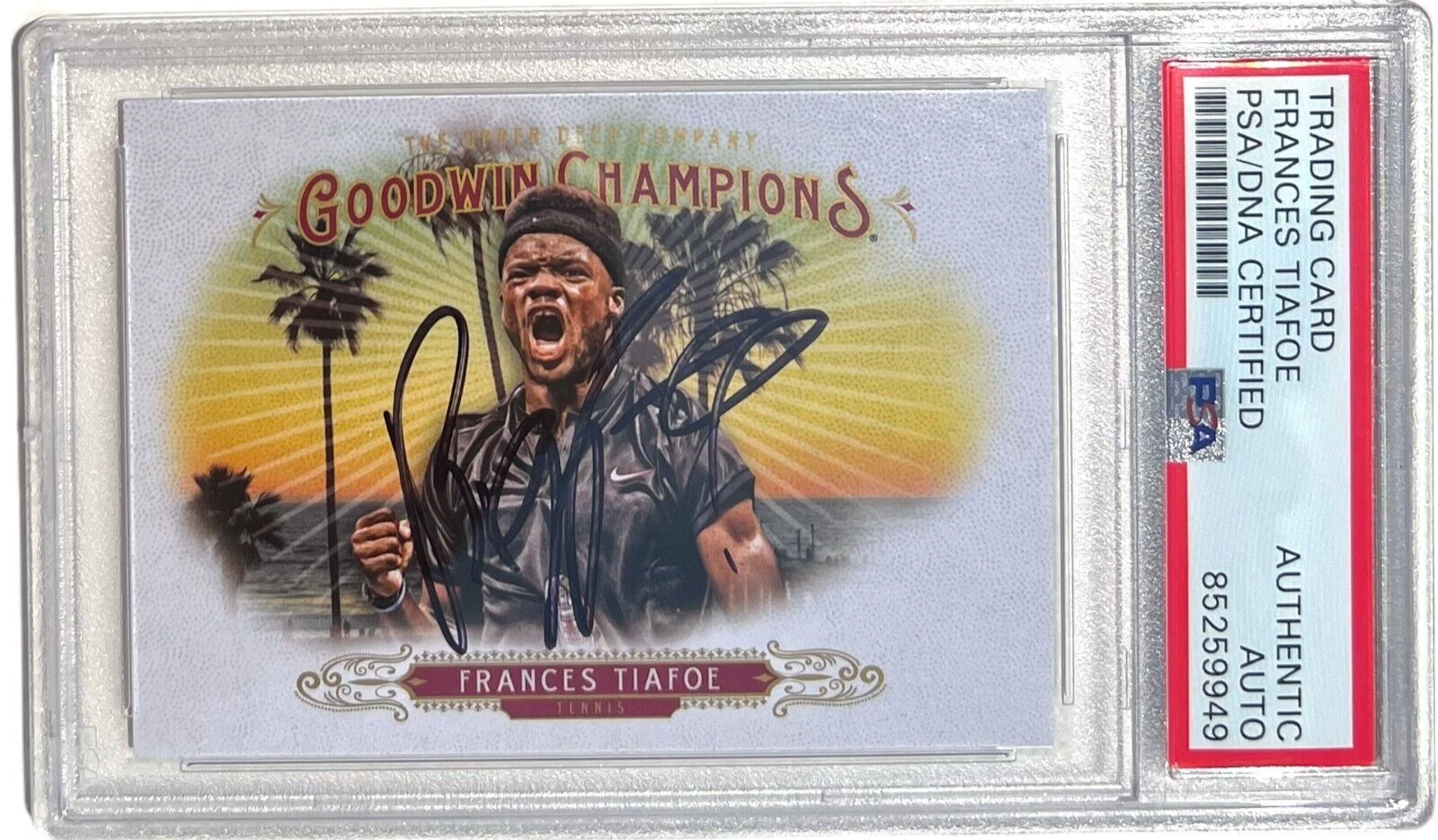 FRANCES TIAFOE SIGNED 2018 UPPER DECK GOODWIN CHAMPIONS CARD #76 ROOKIE AUTO PSA