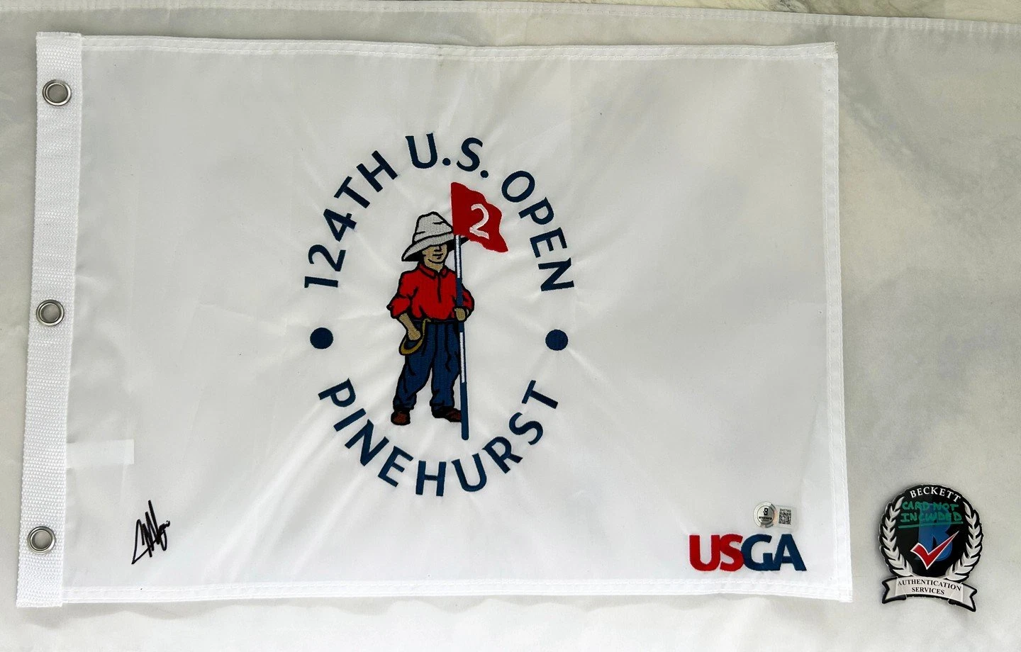 Collin Morikawa Signed 2024 US Open Flag Beckett BAS COA