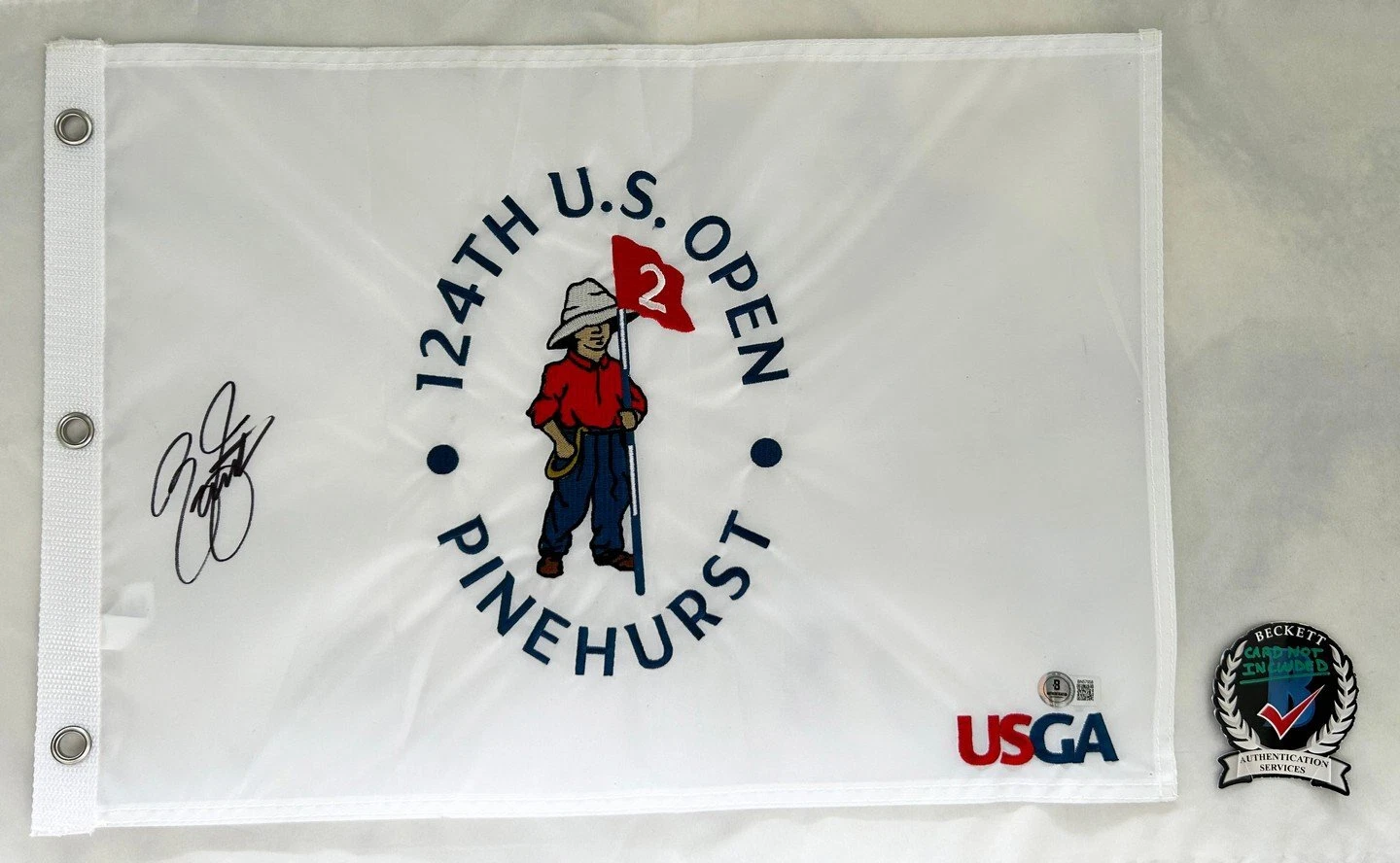 Rickie Fowler Signed 2024 US Open Flag 2 Beckett BAS COA