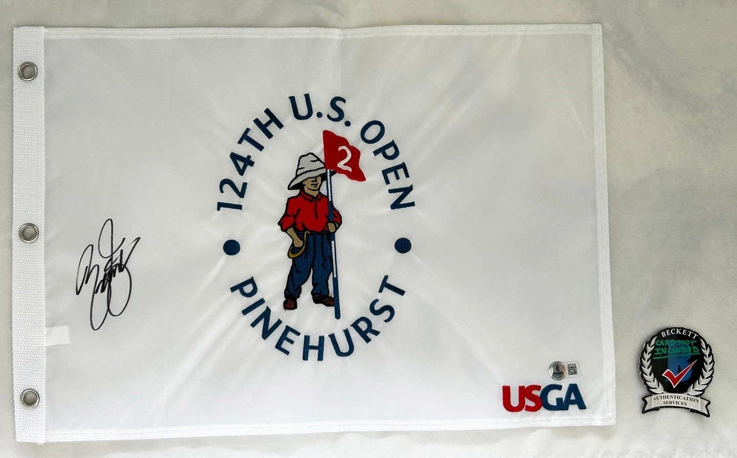Rickie Fowler Signed 2024 US Open Flag 3 Beckett BAS COA