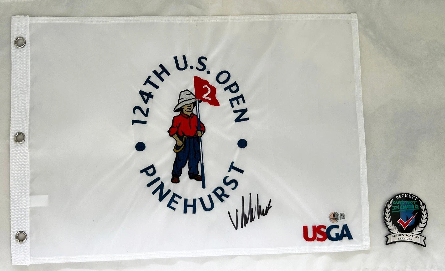 Viktor Hovland Signed 2024 US Open Flag 1 Beckett BAS COA