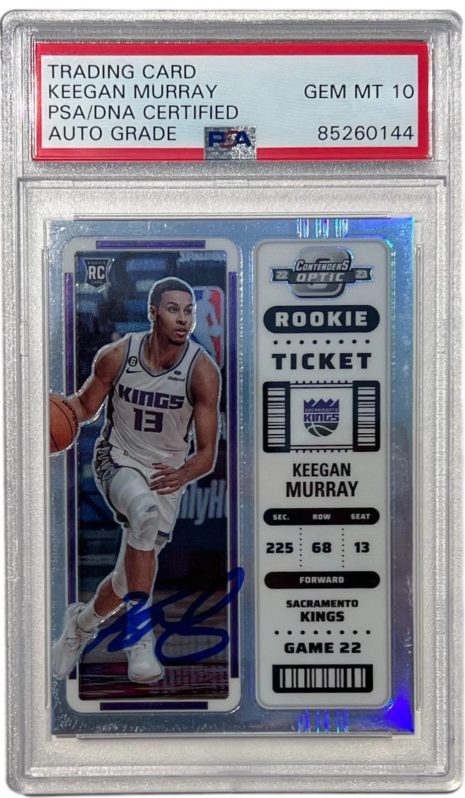KEEGAN MURRAY SIGNED 2022-23 CONTENDERS OPTIC ROOKIE TICKET SILVER PSA AUTO 10