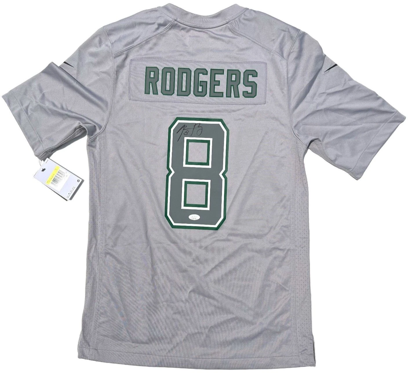 AARON RODGERS SIGNED NEW YORK JETS NIKE JERSEY ATMOSPHERE FASHION GAME GRAY JSA