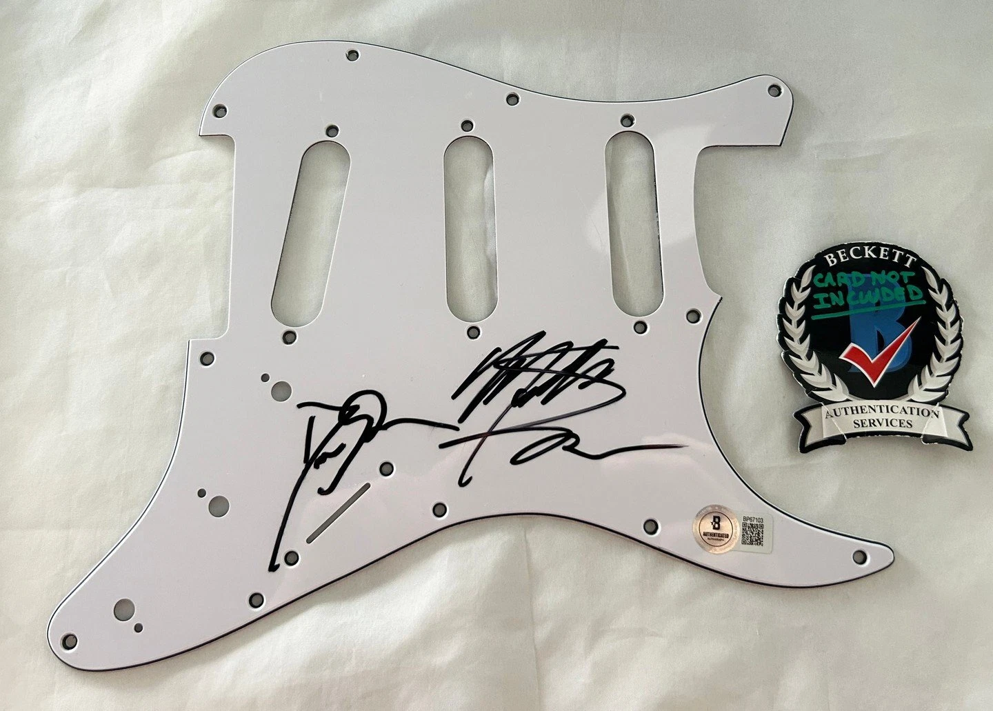 Mark Slaughter and Dana Strum Signed Electric Pickguard Beckett BAS 1 COA
