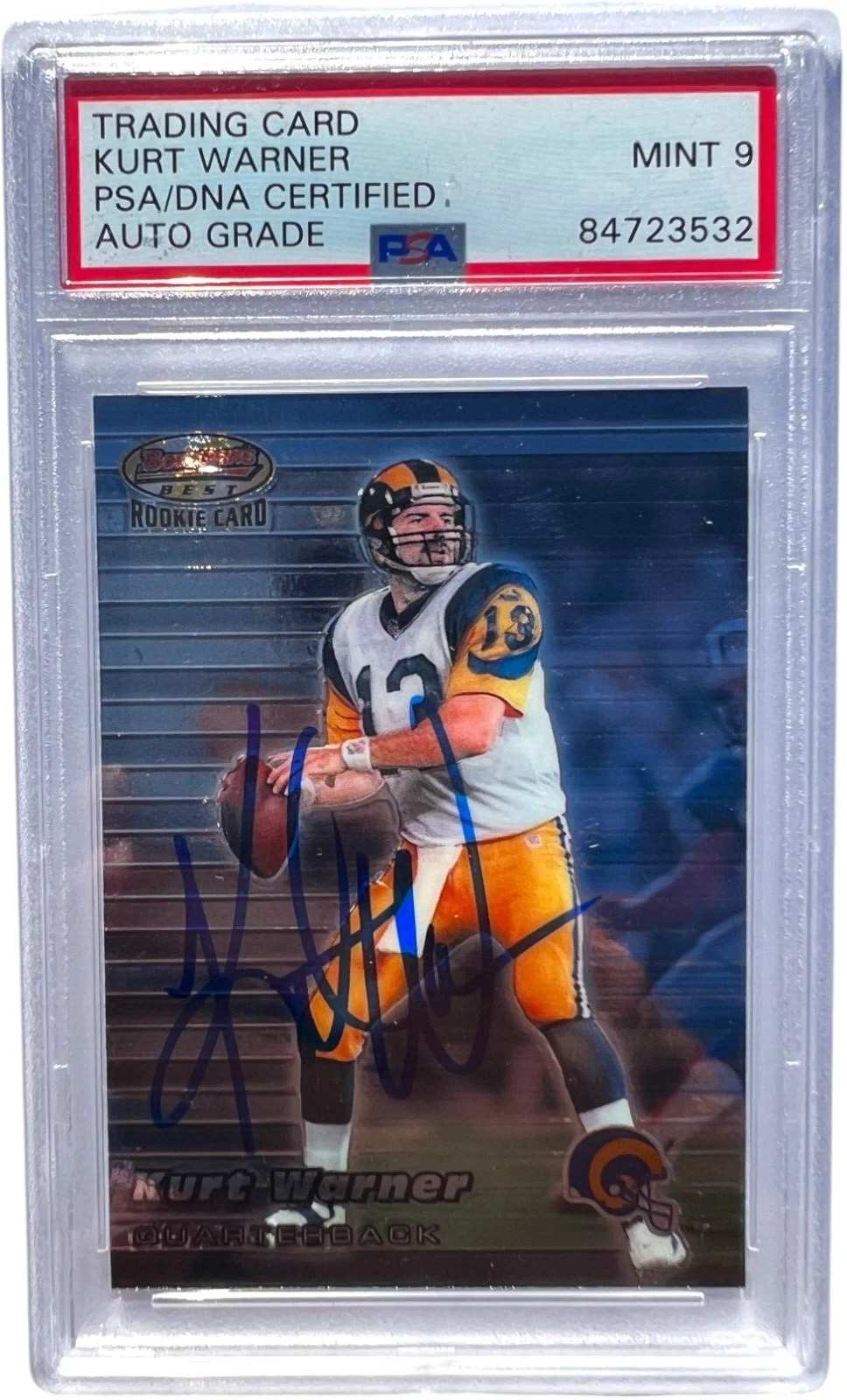 KURT WARNER SIGNED 1999 BOWMAN BEST ROOKIE CARD #110 RC AUTO PSA/DNA