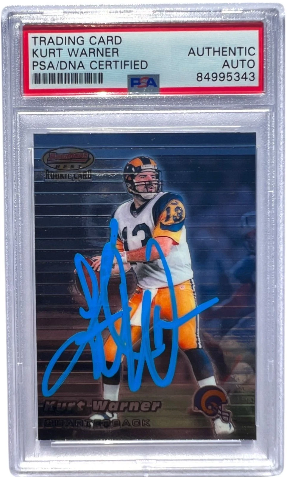 KURT WARNER SIGNED 1999 BOWMAN BEST ROOKIE CARD #110 AUTO RC PSA/DNA