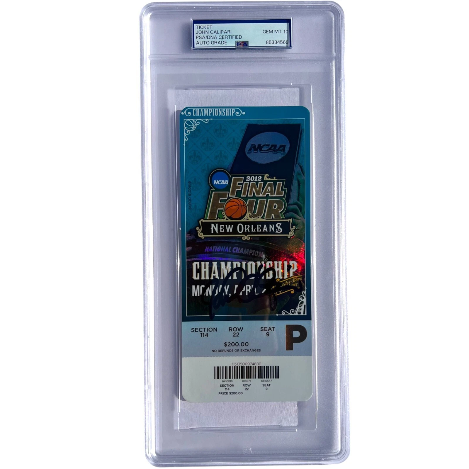 JOHN CALIPARI SIGNED 2012 CHAMPIONSHIP BASKETBALL TICKET KENTUCKY AUTO PSA/DNA