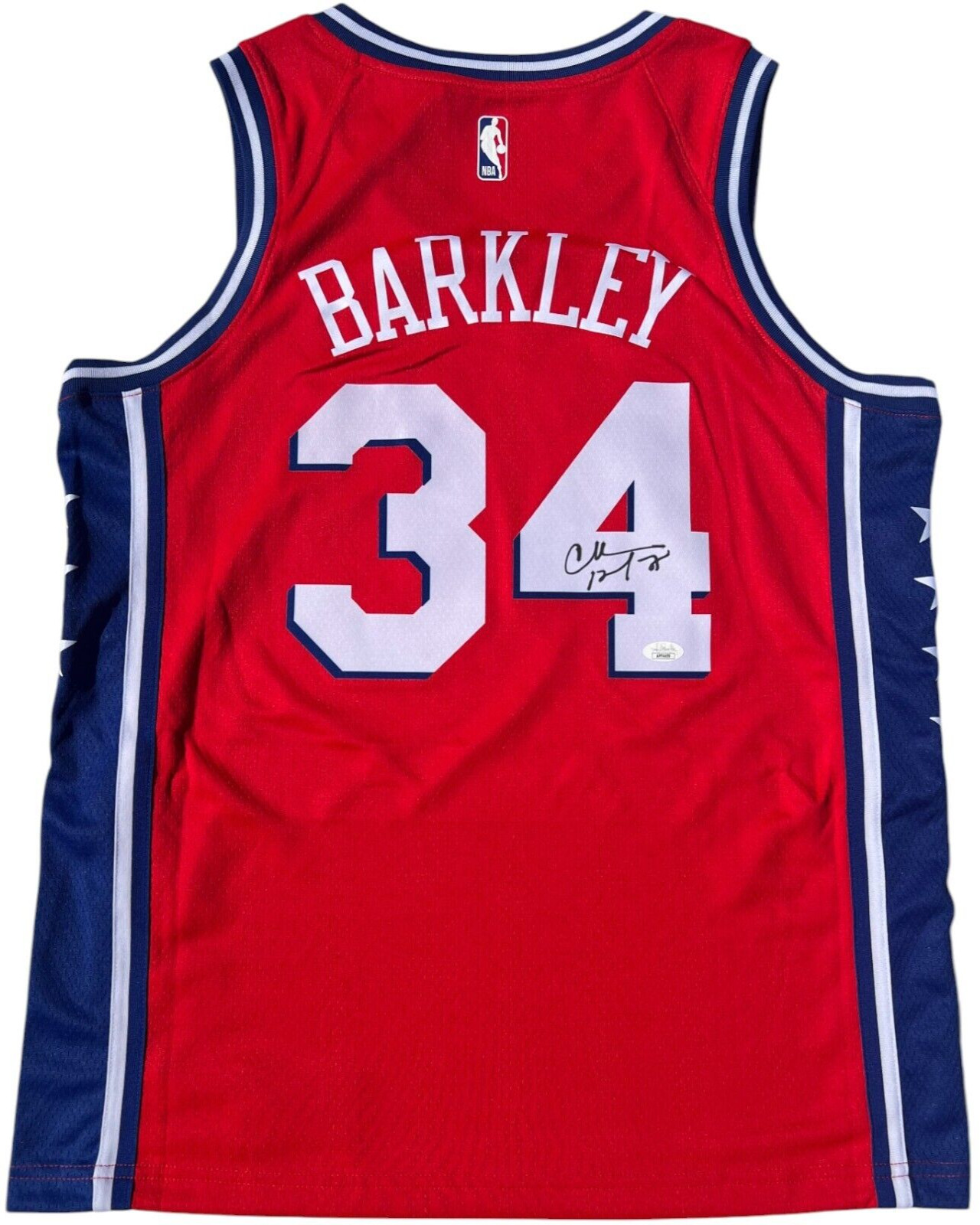 CHARLES BARKLEY SIGNED AUTOGRAPHED PHILADELPHIA 76ERS BASKETBALL JERSEY USA JSA