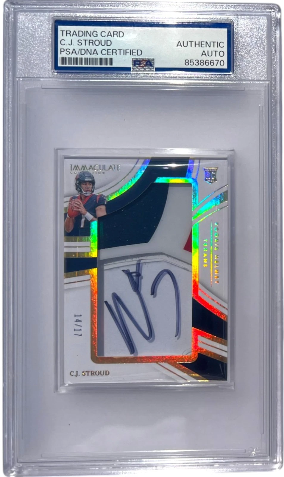 CJ STROUD SIGNED 2023 PANINI IMMACULATE ROOKIE JUMBO HELMET PATCH /17 AUTO PSA