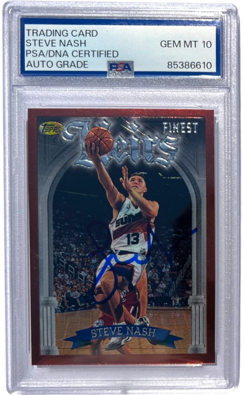 STEVE NASH SIGNED 1996 TOPPS FINEST HEIRS ROOKIE #217 SUNS PSA/DNA AUTO 10