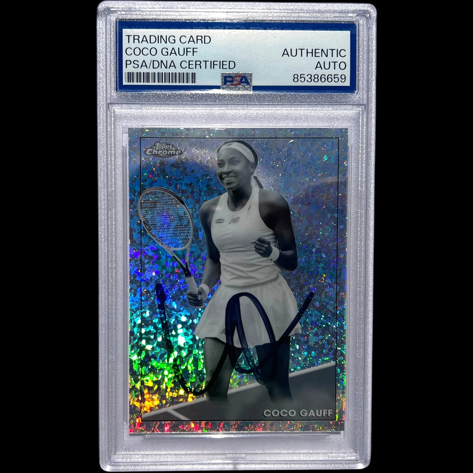 Coco Gauff Signed 2021 Topps Chrome #100 Black and White Refractor RC Auto Psa