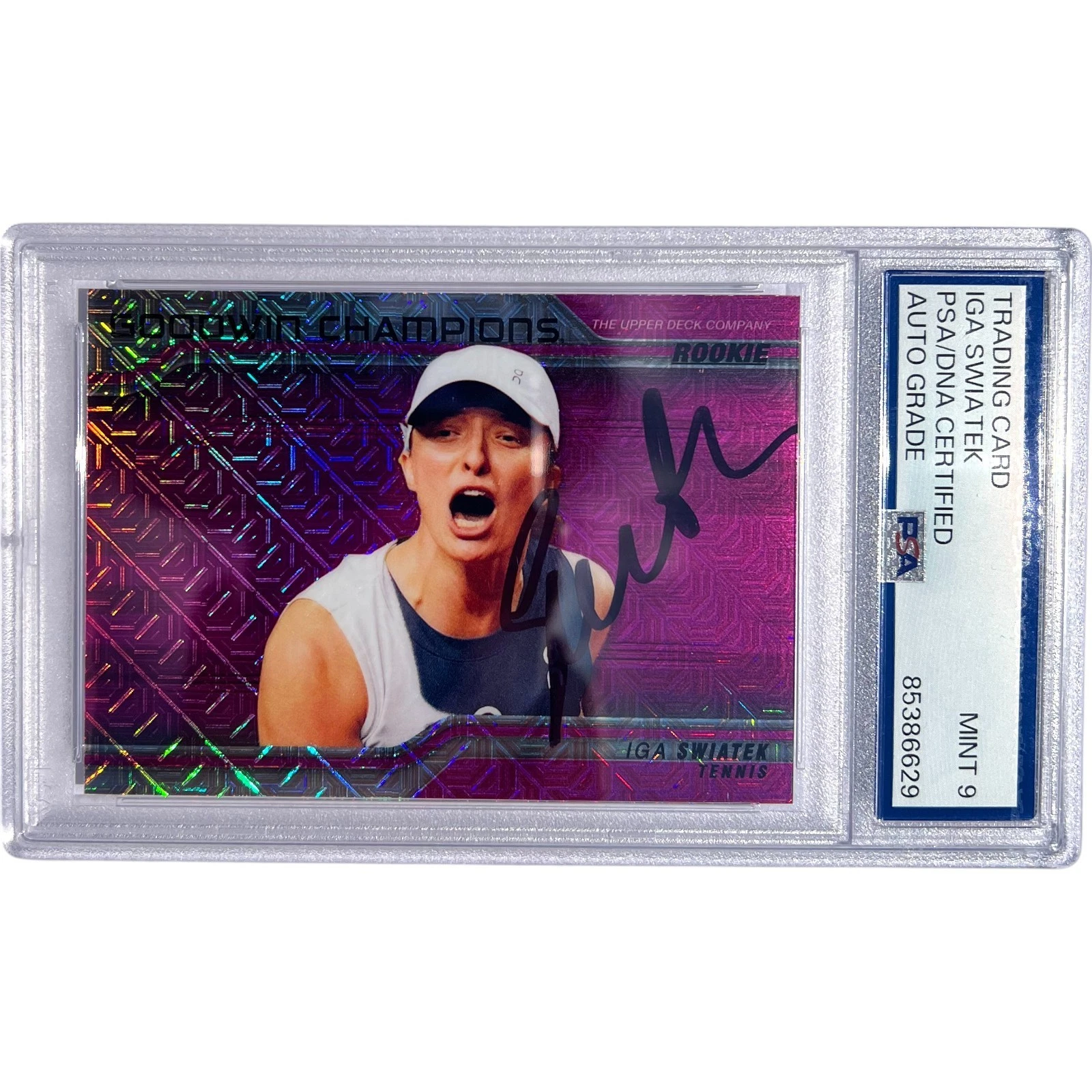 IGA SWIATEK SIGNED 2023 UPPER DECK GOODWIN CHAMPIONS /299 ROOKIE CARD AUTO PSA