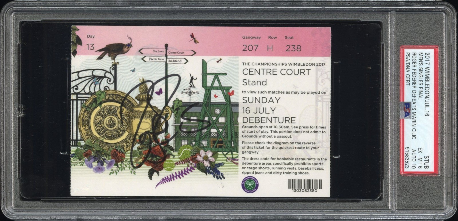 ROGER FEDERER SIGNED 2017 WIMBLEDON CHAMPIONSHIP FINALS TICKET PSA 6 AUTO 10