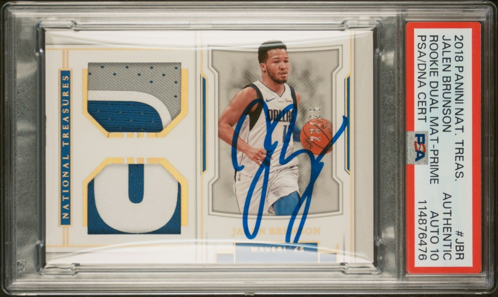 JALEN BRUNSON SIGNED 2018 PANINI NATIONAL TREASURES ROOKIE PATCH /25 PSA AUTO 10