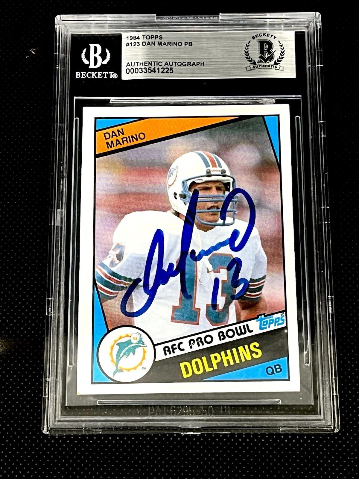 DAN MARINO SIGNED ROOKIE CARD 1984 TOPPS #123 MIAMI DOLPHINS AUTO BECKETT WOW