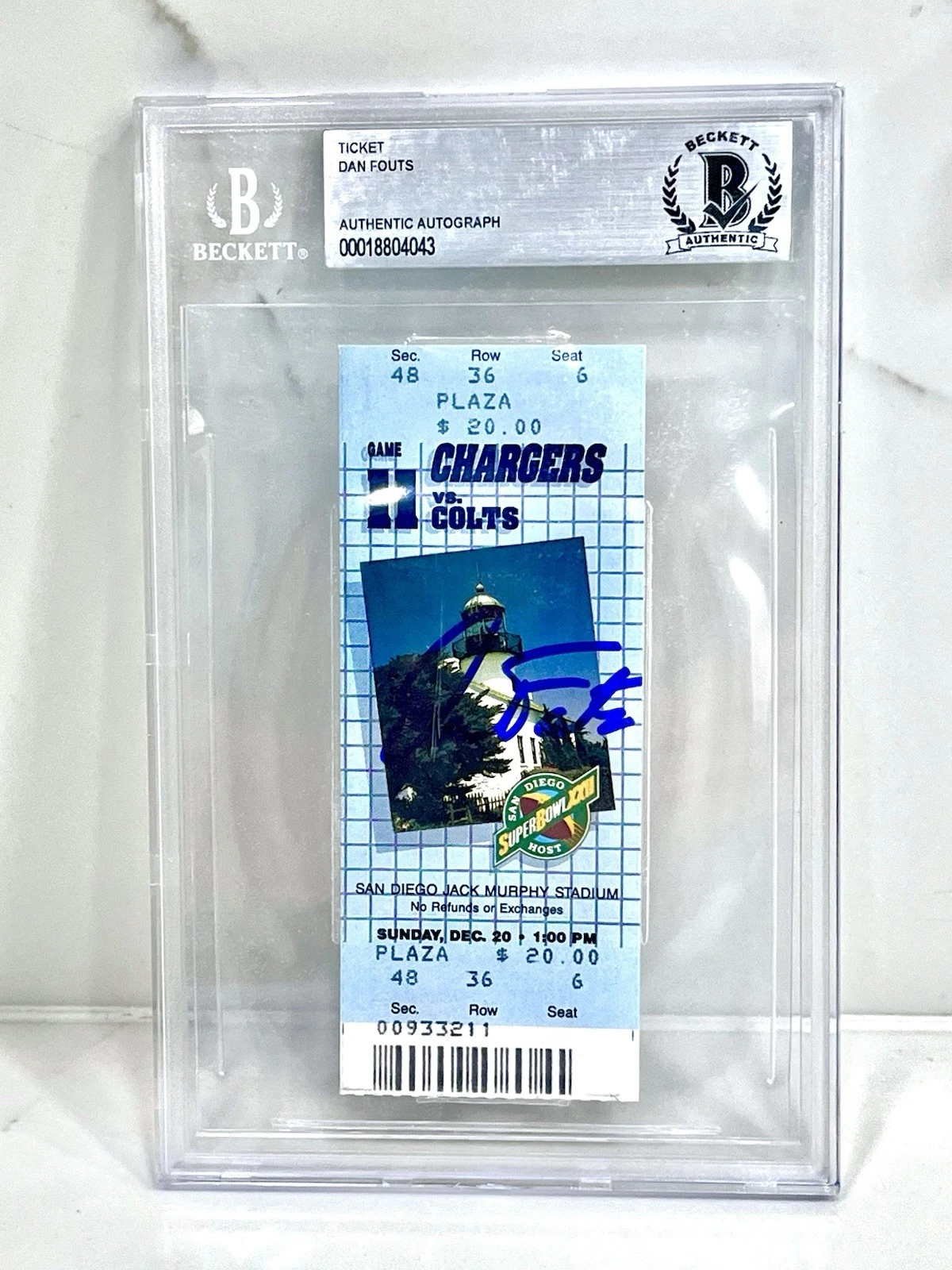 DAN FOUTS SIGNED 1987 Last NFL GAME TICKET San Diego CHARGERS vs COLTS Beckett