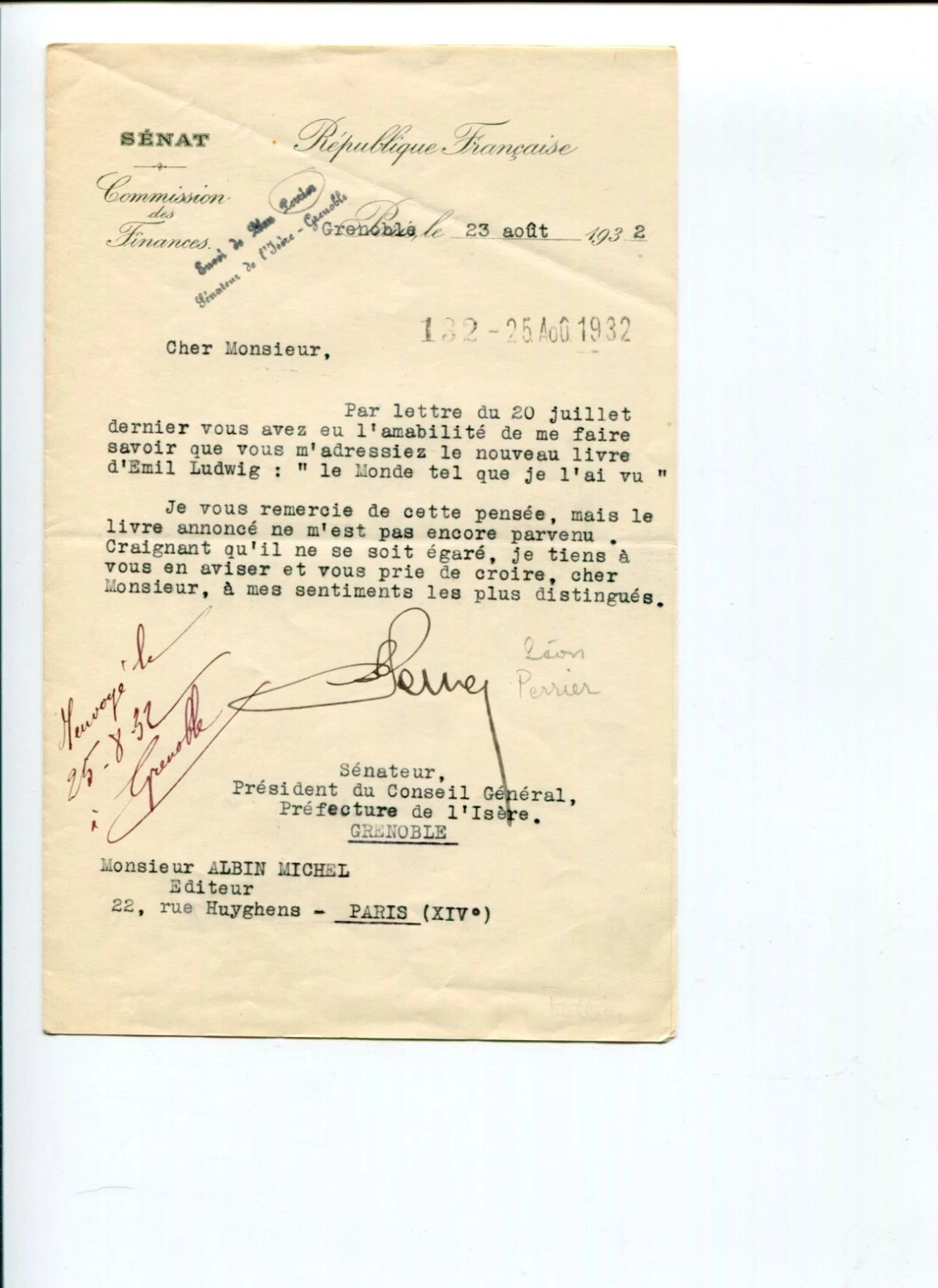 Louis Germain-Martin France Minister of Finance Signed Autograph TSL