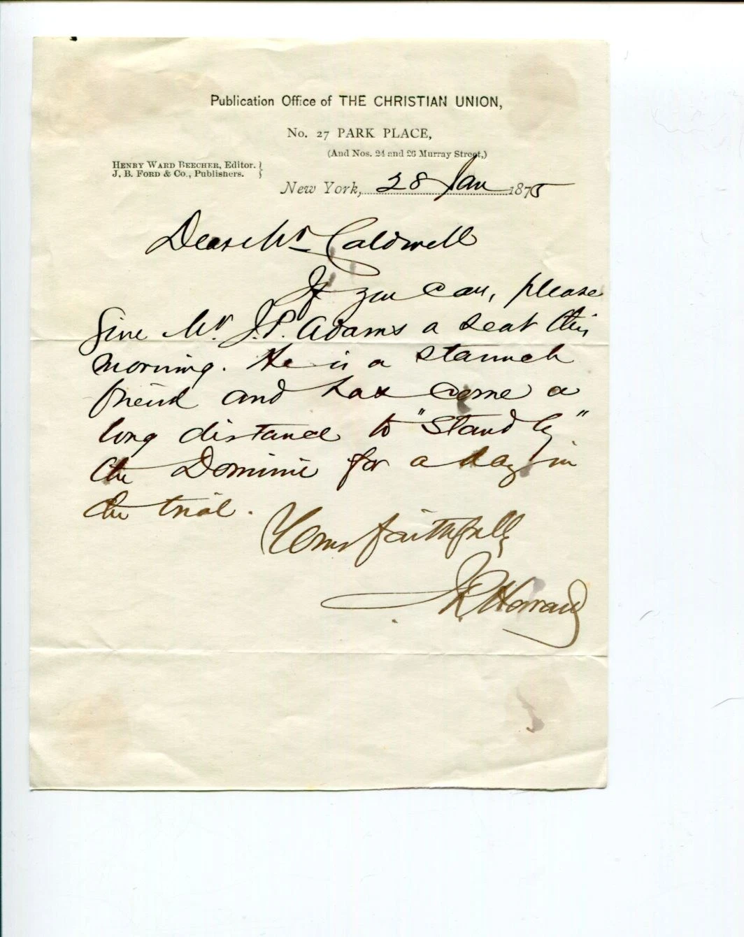 John Raymond Howard Author President Vassar Signed Autograph ALS