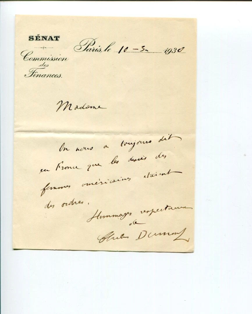 Charles Dumont France Minister of Finance Signed Autograph ALS