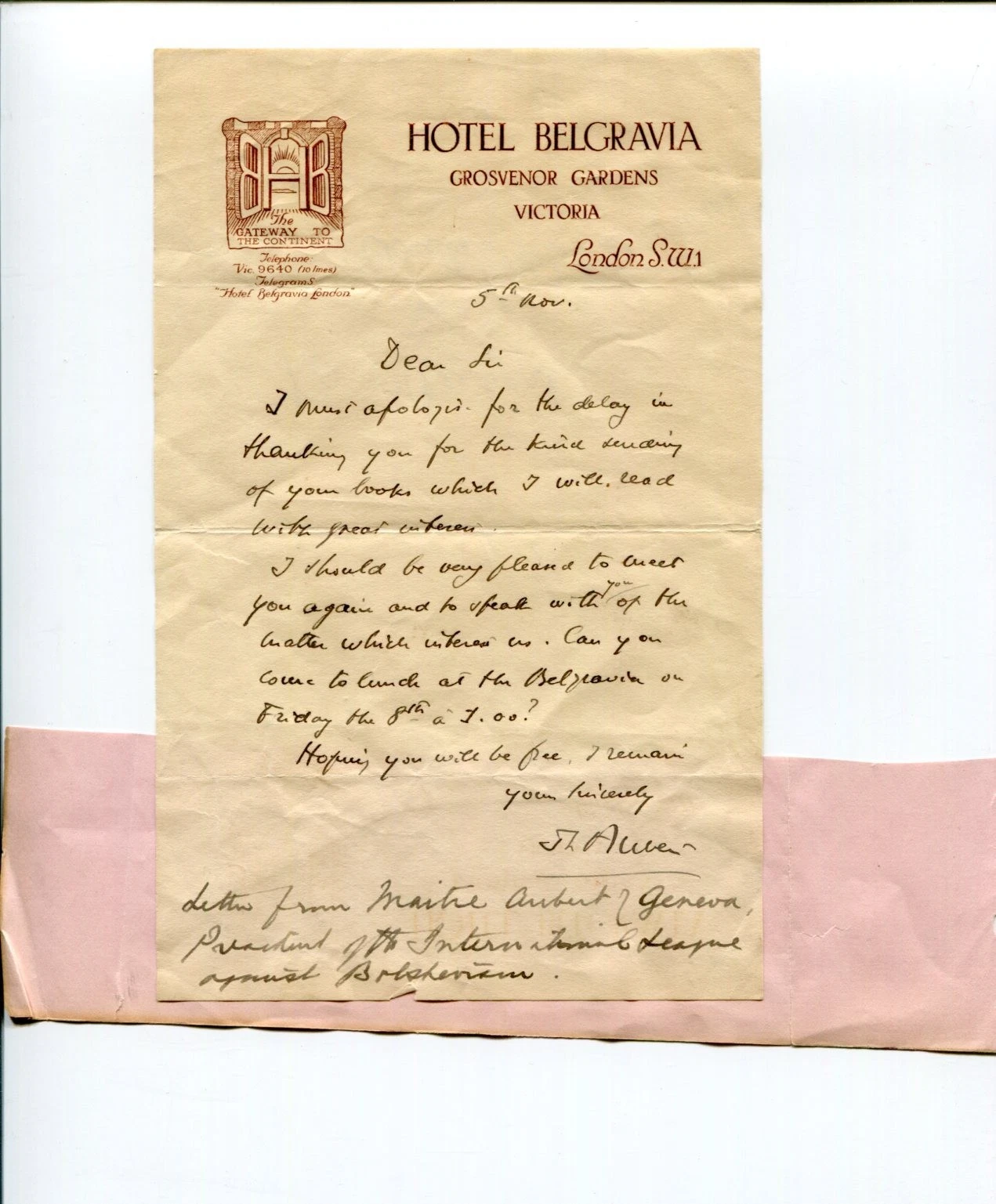 Maitre Aubert Bolshevism Author Writer Signed Autorgaph ALS