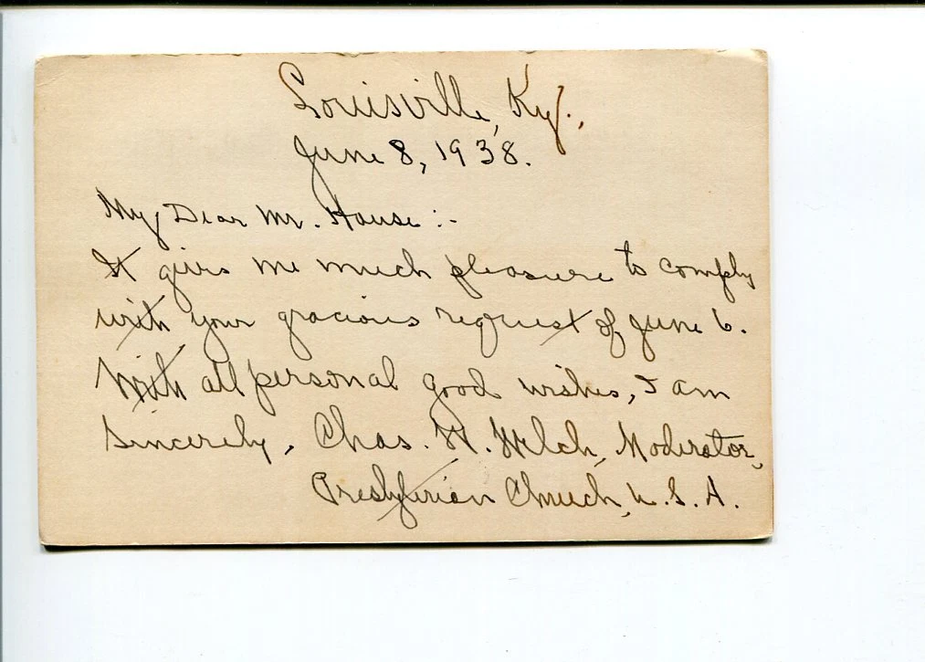 Charles Whitfield Welch Presbyterian Clergy General Assembly Signed Autograph