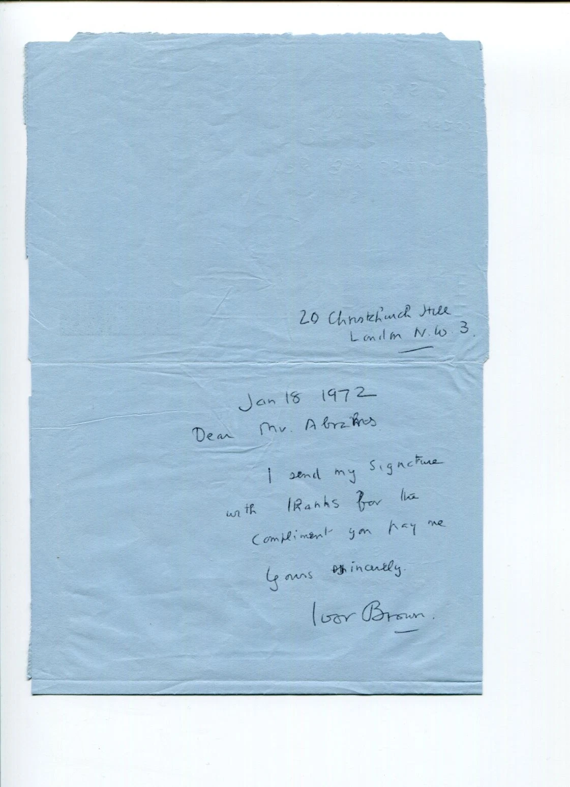 Ivor Brown Author & The Observer Editor Signed Autograph Letter