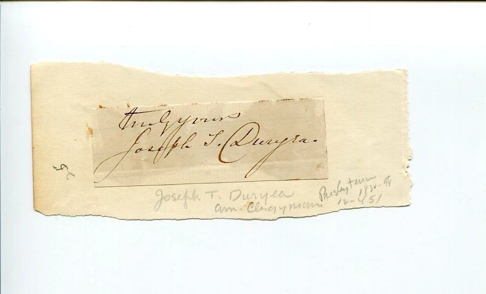 Joseph T. Duryea Presbyterian Hymnal Writer Clergy Author Signed Autograph
