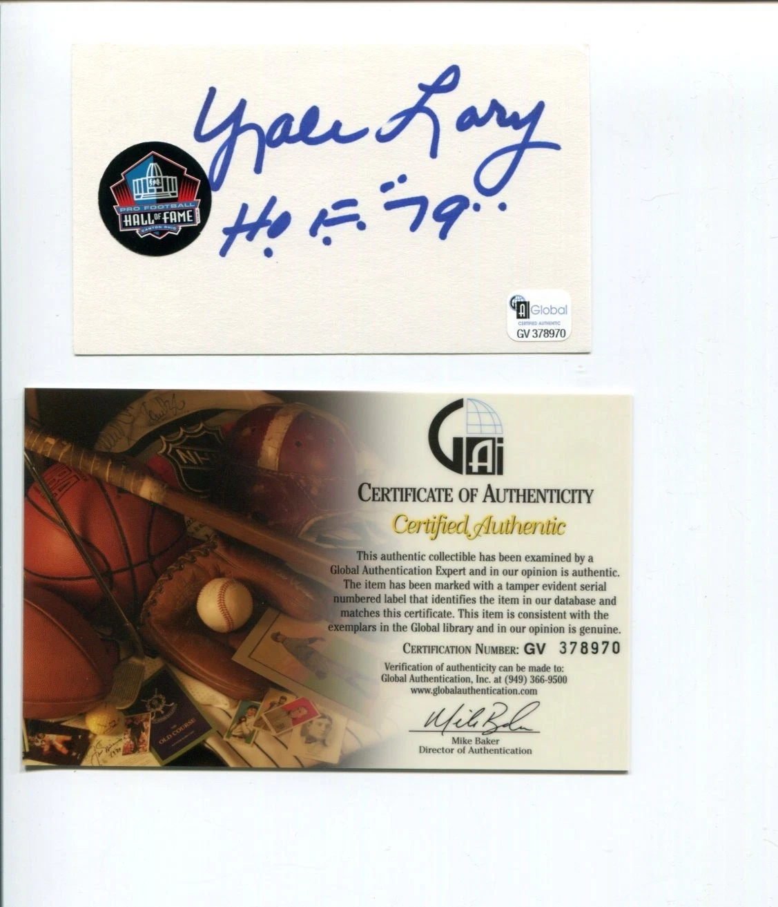 YALE LARY DETROIT LIONS TEXAS A&M AGGIES HOF SIGNED AUTOGRAPH GAI COA COLLECTIBLE MEMORABILIA