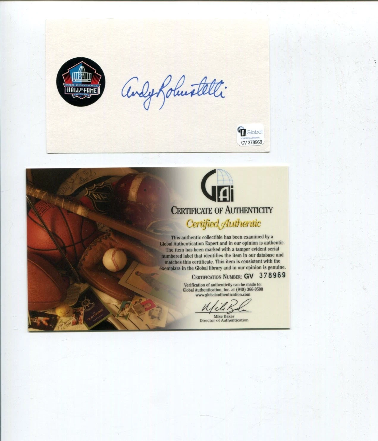 Andy Robustelli NY New York Giants LA Los Angeles Rams HOF Signed Autograph COA