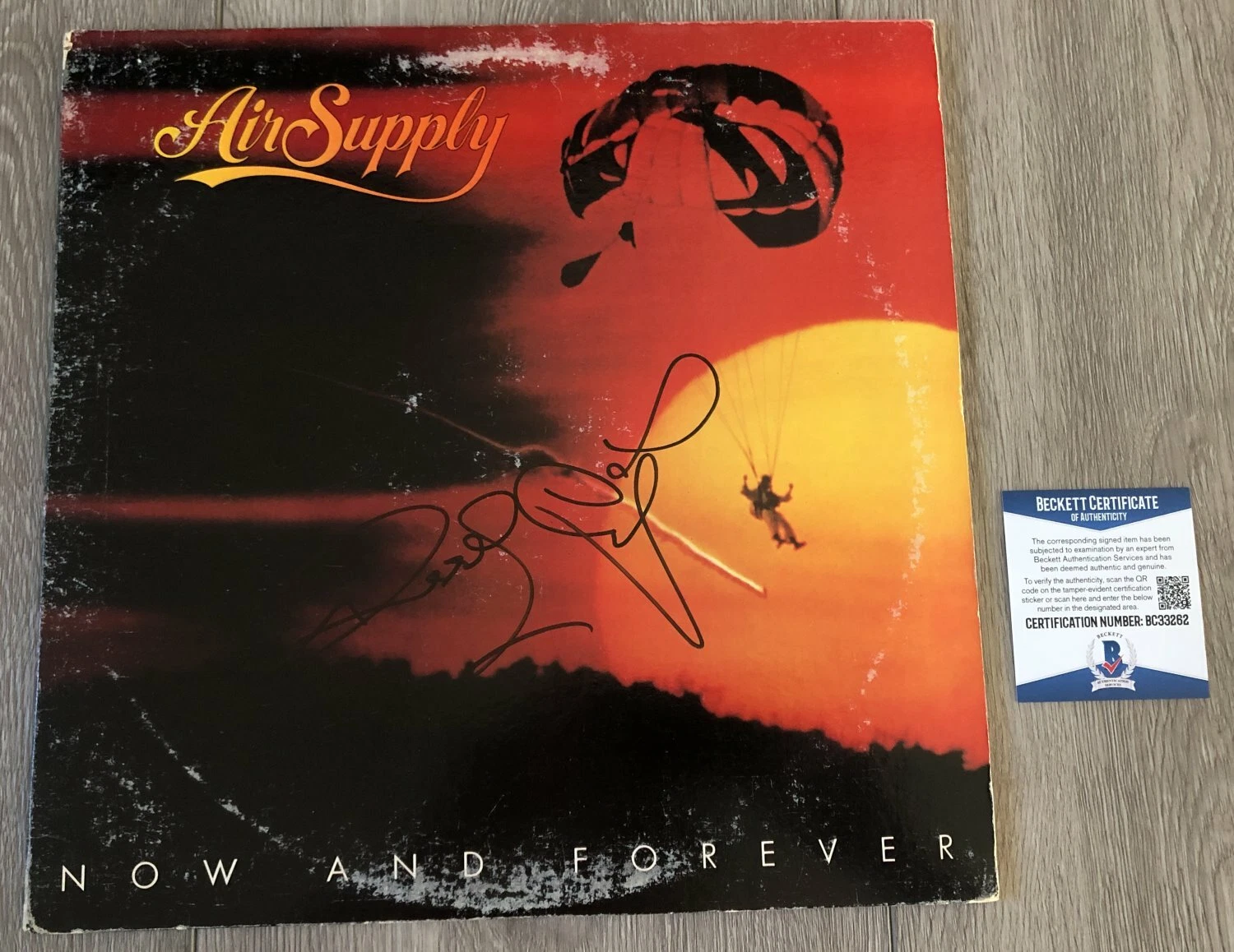 AIR SUPPLY SIGNED AUTOGRAPH NOW AND FOREVER VINYL RECORD ALBUM & BECKETT BAS COA