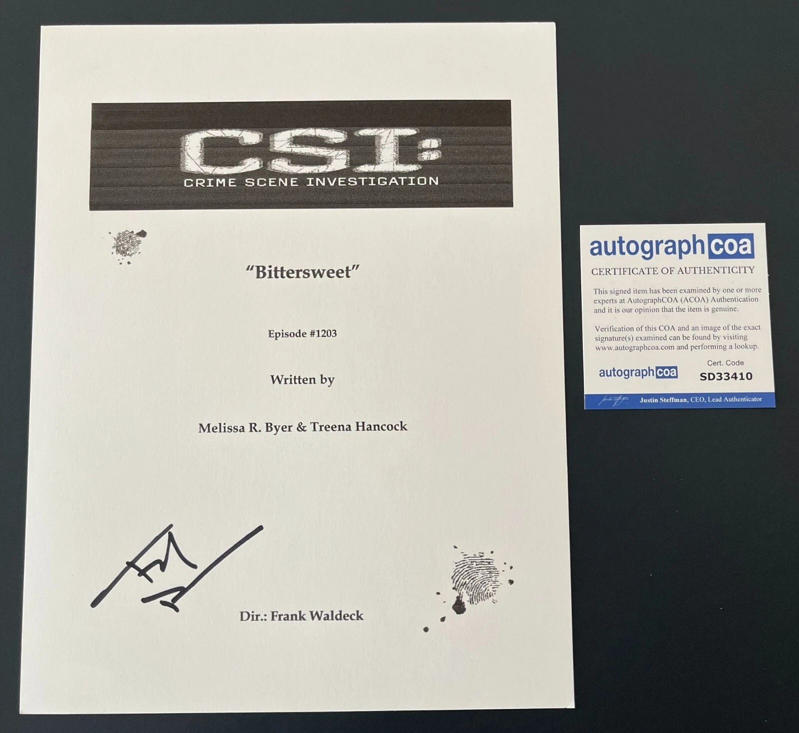 TED DANSON SIGNED CSI CRIME SCENE INVESTIGATION BITTERSWEET SCRIPT w/PROOF & COA