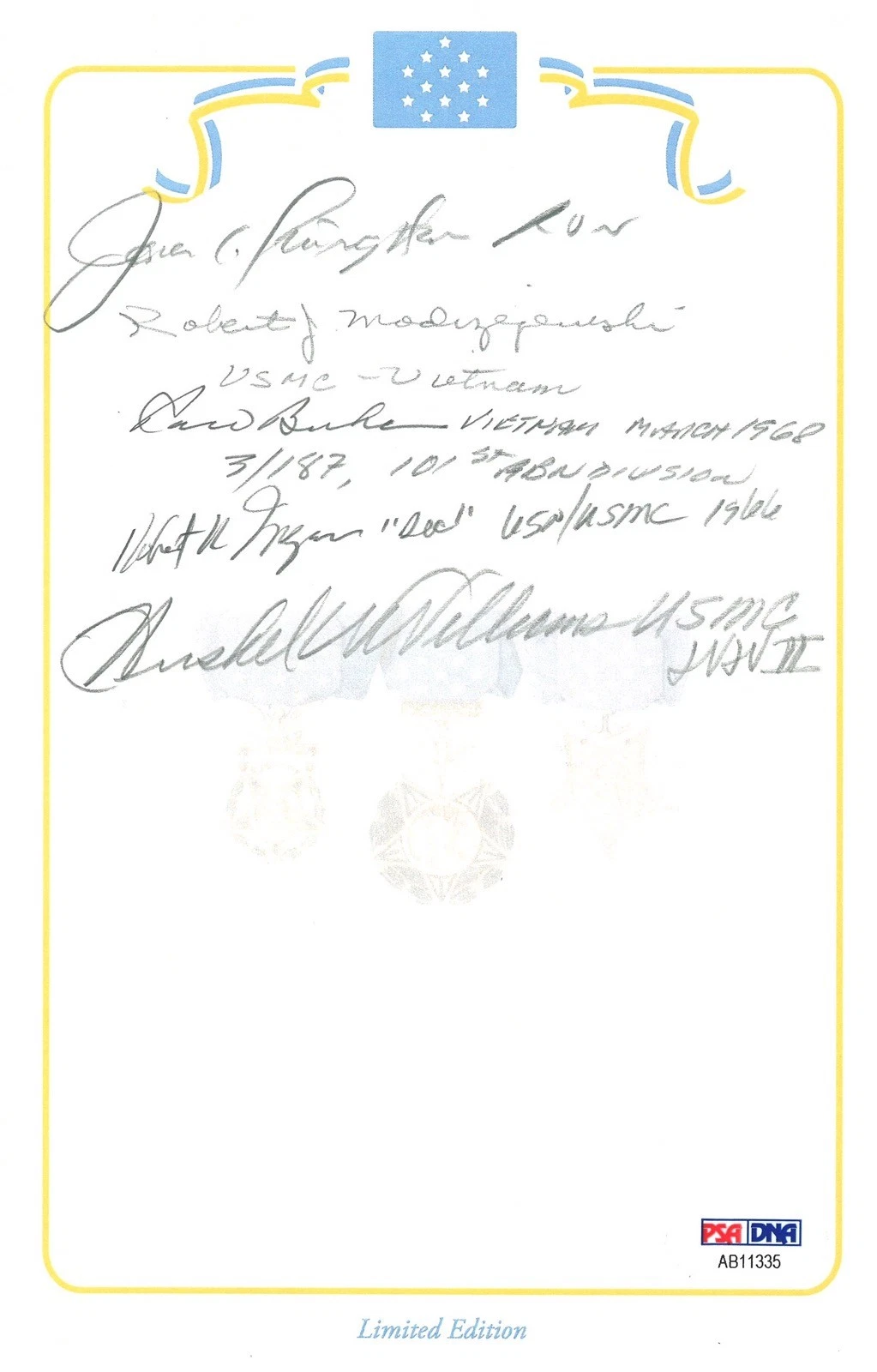 MEDAL OF HONOR RECIPIENT MULTI SIGNED BOOKPLATE PSA DNA X5 CMOH