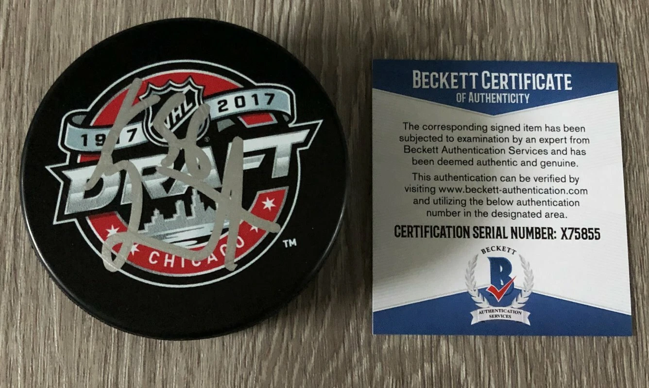 KAILER YAMAMOTO EDMONTON OILERS SIGNED 2017 NHL DRAFT PUCK BAS COA & EXACT PROOF