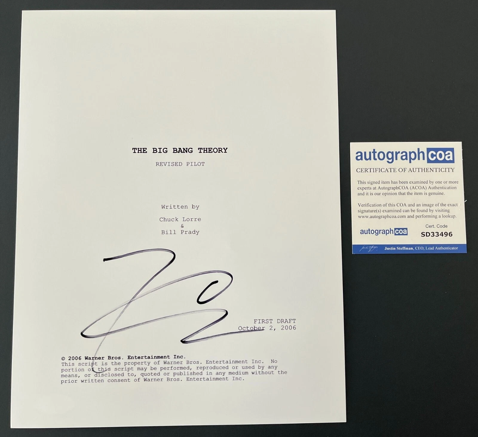 JOHNNY GALECKI SIGNED THE BIG BANG THEORY 52 PAGE PILOT SCRIPT & AUTOGRAPH COA