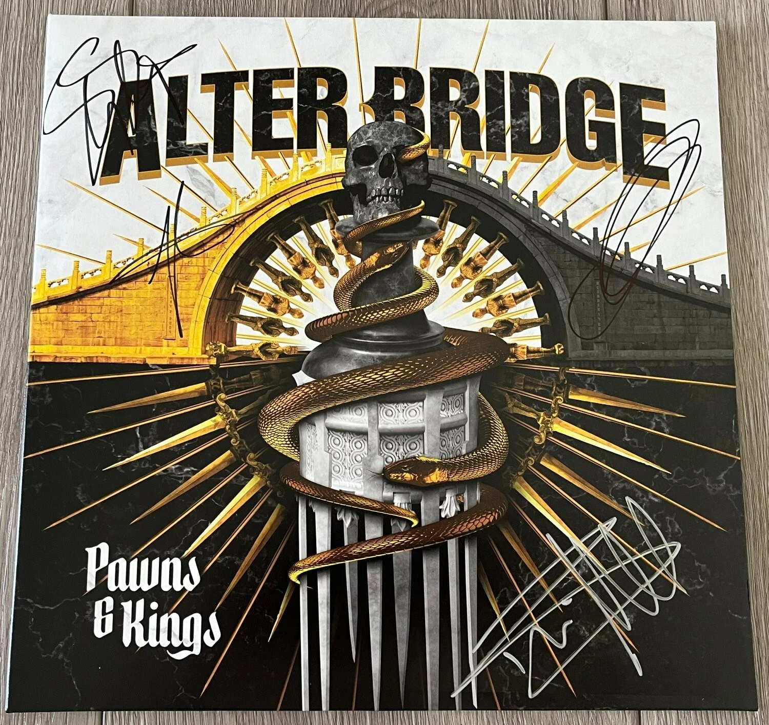 ALTER BRIDGE SIGNED AUTOGRAPH PAWNS & KINGS VINYL ALBUM w/ COA MARK TREMONTI +3