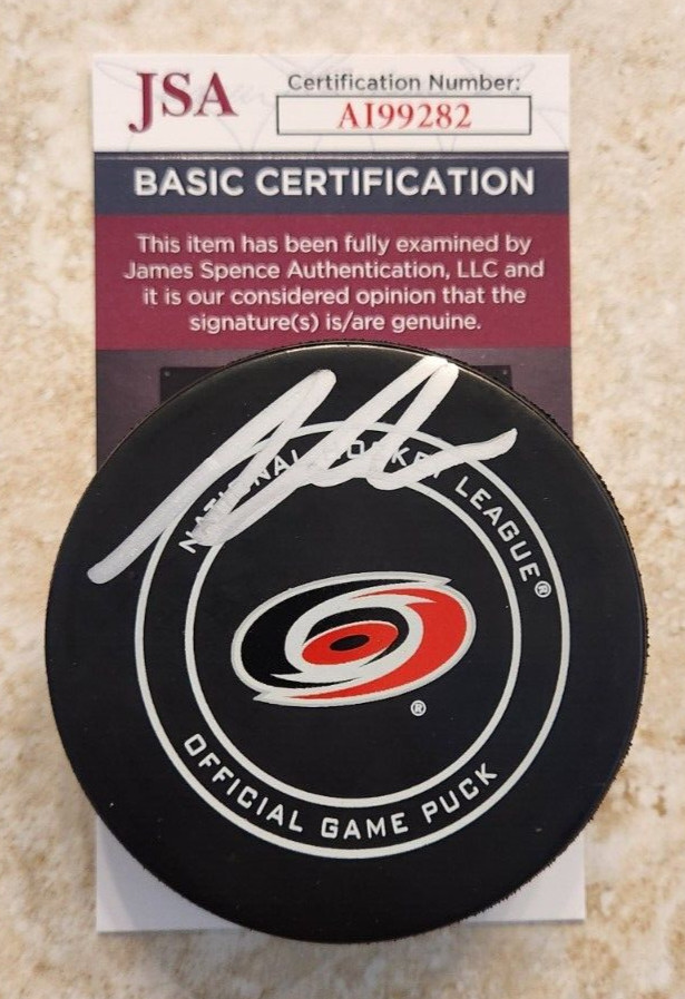 Martin Necas Signed Official NHL Game Puck JSA COA #AI99282 Carolina Hurricanes