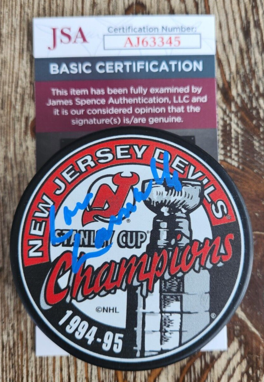 Lou Lamoriello Signed 1994-95 Stanley Cup Champions Puck w/ JSA COA NJ Devils
