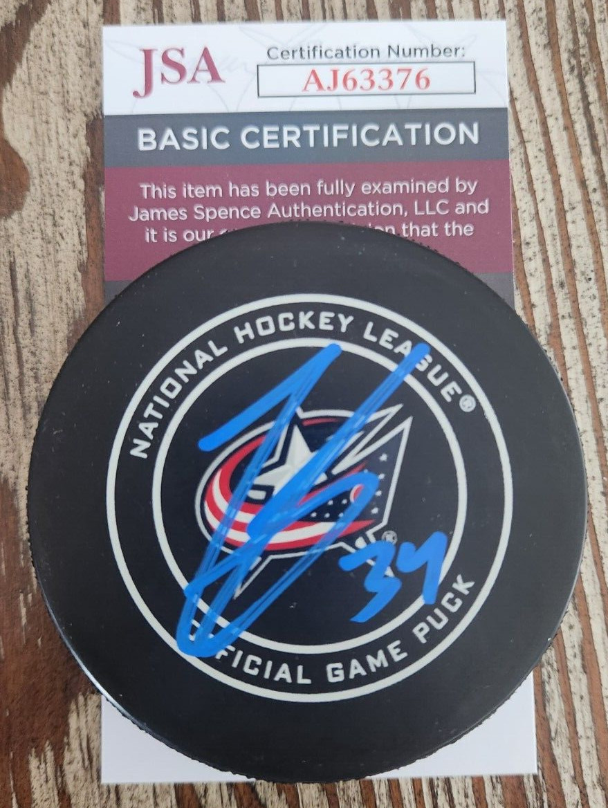 Cole Sillinger Signed Official NHL Game Puck w/ JSA COA Columbus Blue Jackets 3