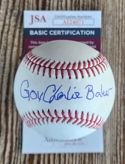 Charlie Baker Signed OMLB Baseball JSA COA Massachusetts Governor NCAA President